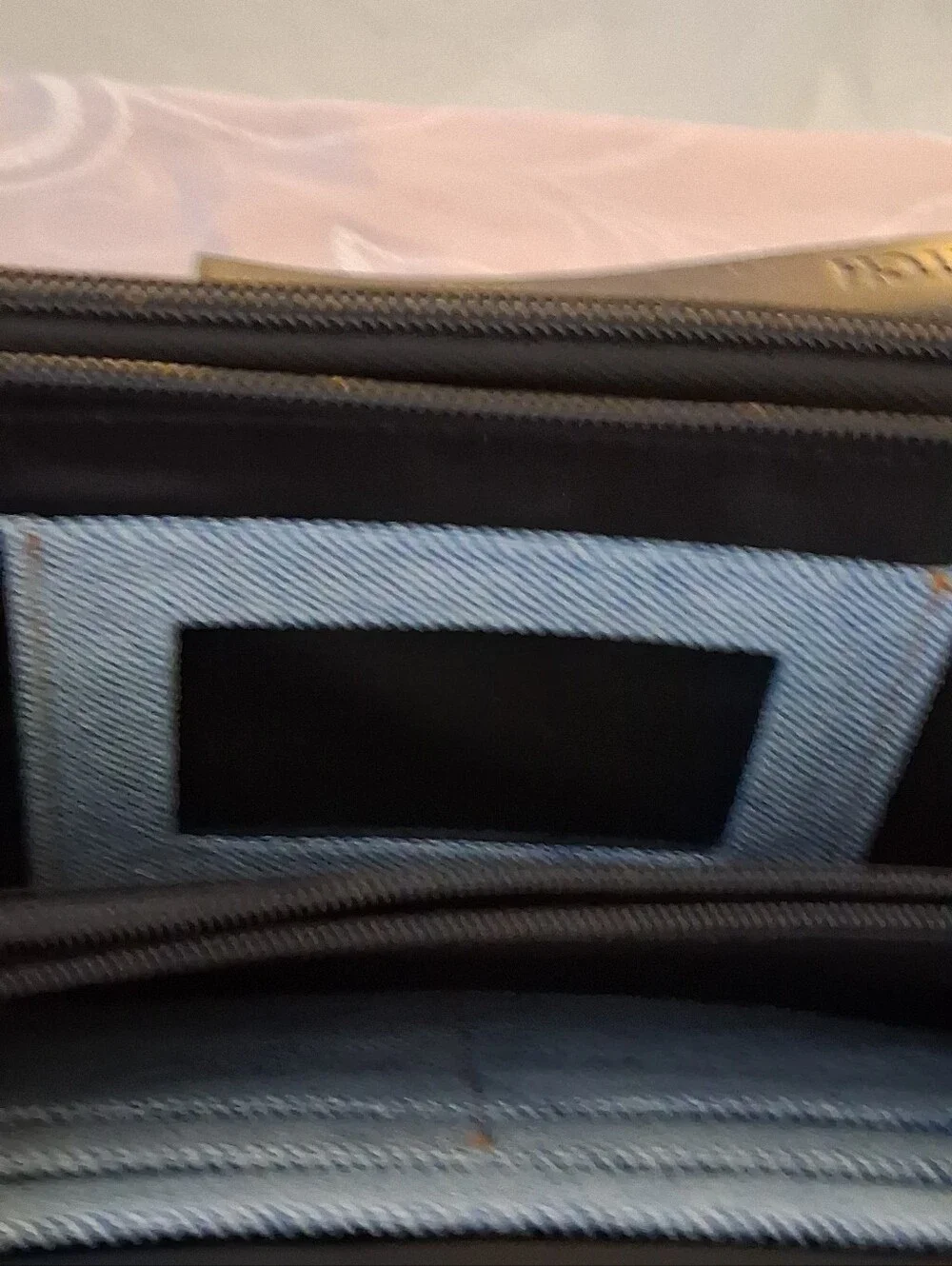 Blue Bijoux De Ja Denium Clutch Zip Around Wallet